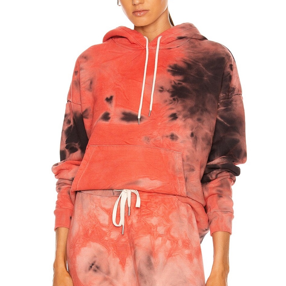 JOHN ELLIOTT-Alma Hoodie-Mars Dye red and black tie dye.